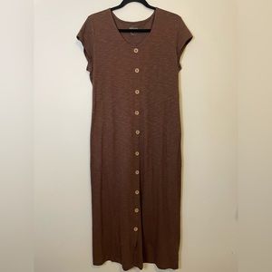 Denim & Co. Linen Slub Jersey Midi Dress With Buttons. Size S